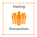 A group of orange stick people with one person in the middle with their arms on their hips. Also includes the words, "Hazing Prevention."